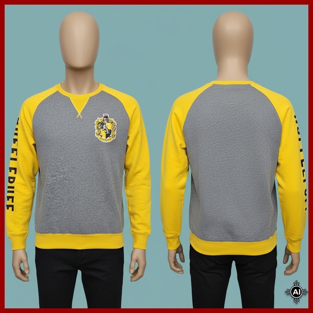 Harry‎ Potter Hufflepuff Sweatshirt M Womens Pullover Crest Raglan Hogwarts